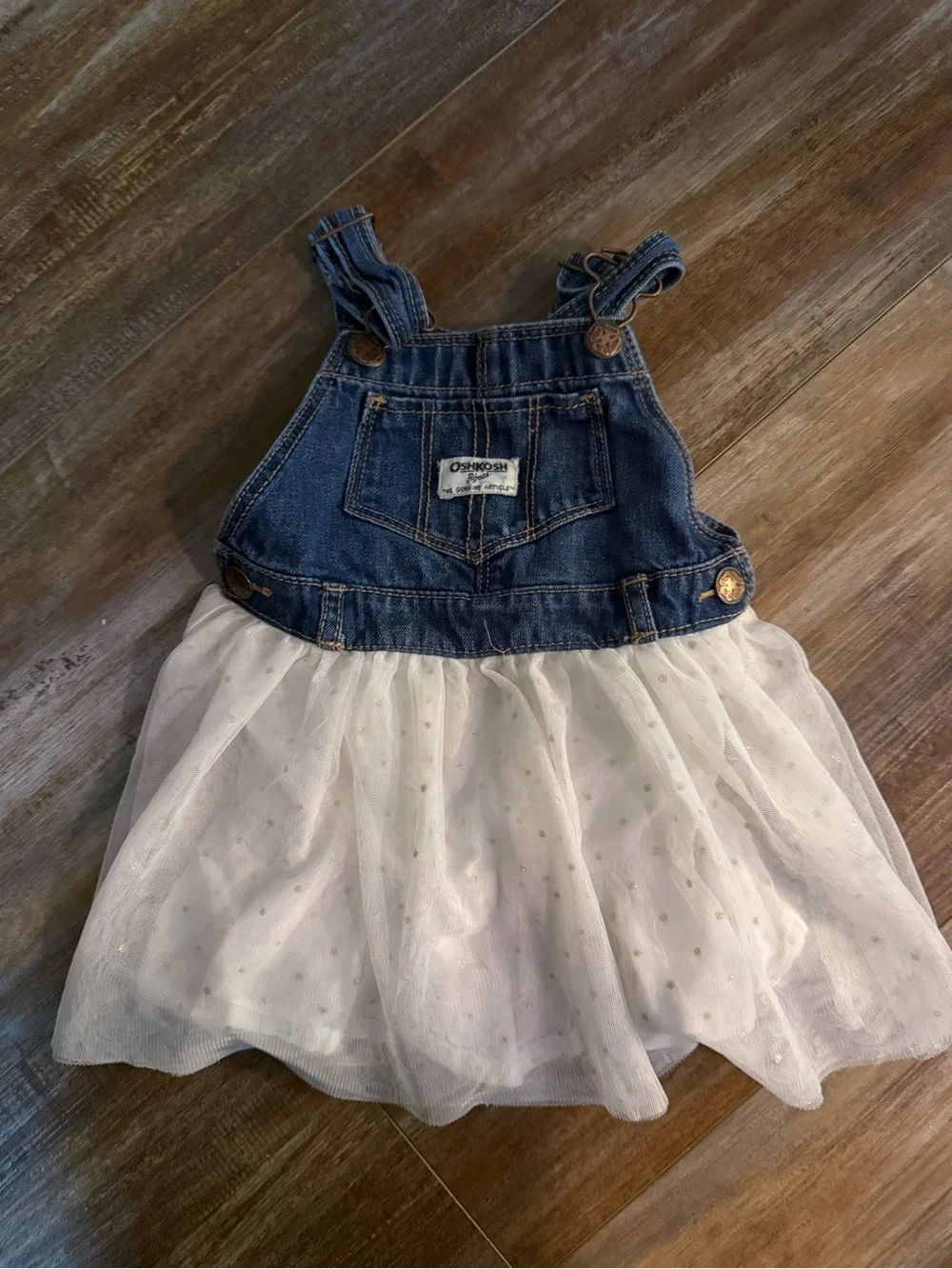 OshKosh B'gosh Denim & White Tulle Skirt Overalls - Girls 2T